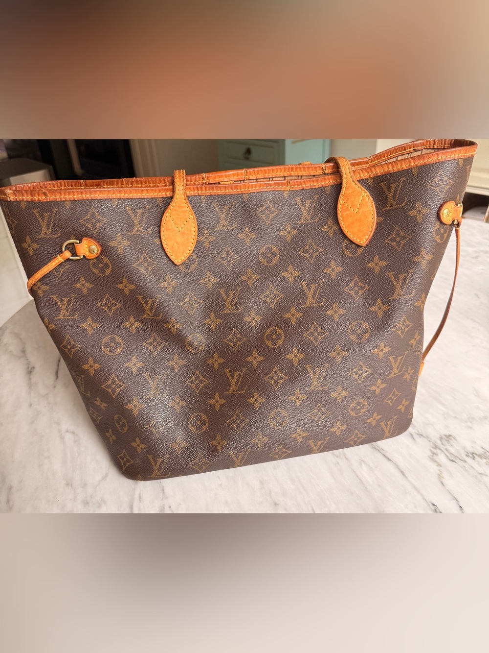 Louis Vuitton Brown Monogram Neverfull Tote with Tan Trim